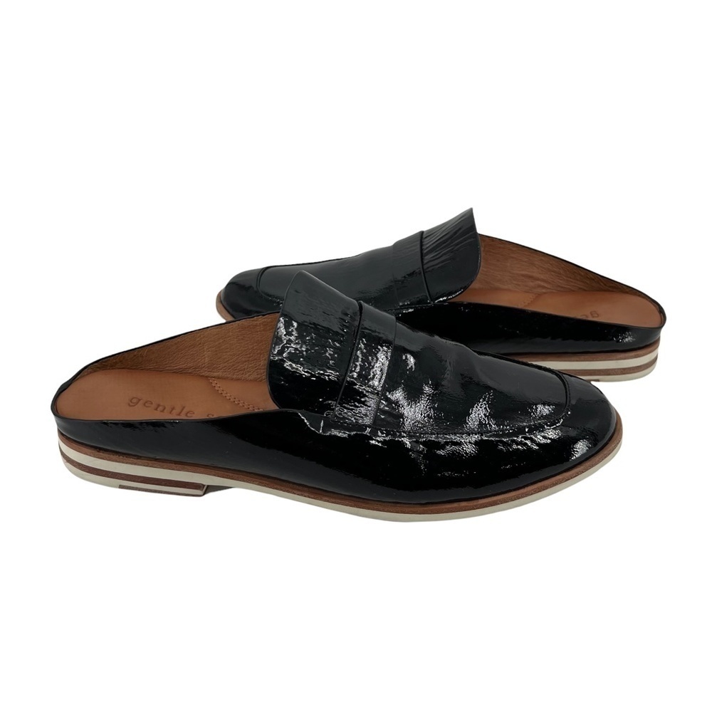 Kenneth Cole Black Patent Gentile Soles Flat Leather Mules Size 9 Women’s